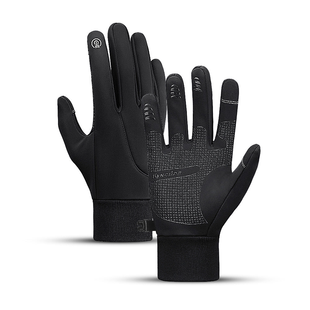 Full-finger touchscreen gloves with textured palms and ribbed cuffs