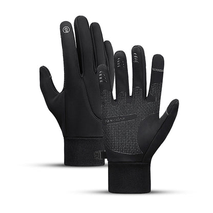 Full-finger touchscreen gloves with textured palms and ribbed cuffs