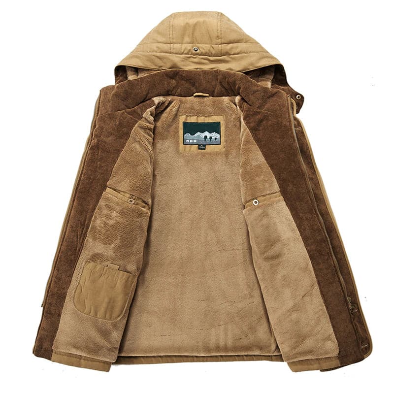 Men's hooded parka jacket with multiple front pockets