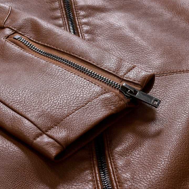 Men's stand collar jacket with zip front and chest pocket