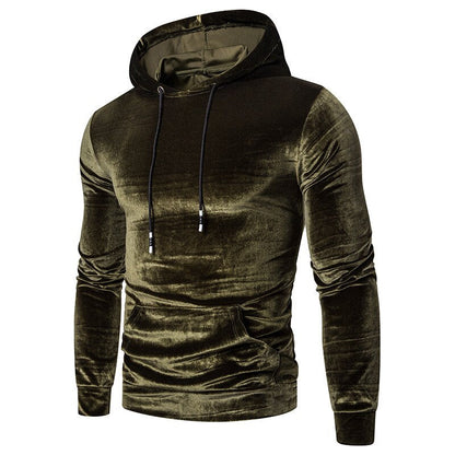 Men's velour hoodie with drawstring hood and kangaroo pocket