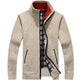 Men's textured knit cardigan jacket with high collar and zip fastening