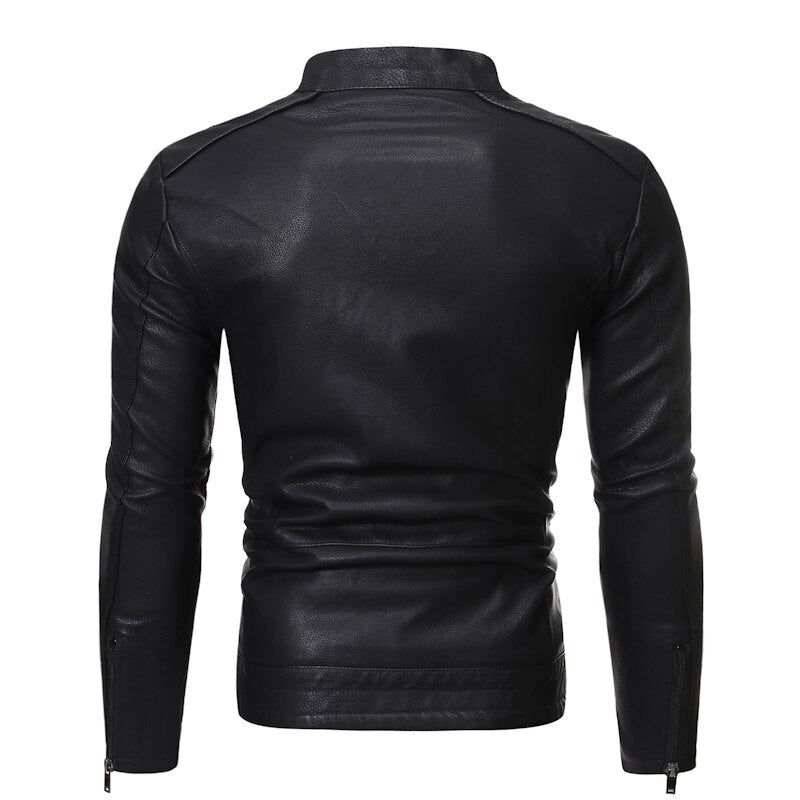 Men's stand collar jacket with zip front and chest pocket
