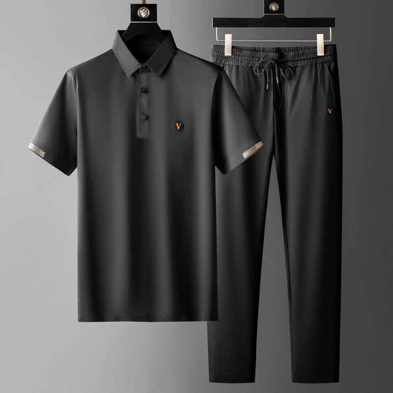 Men's short-sleeve polo shirt and trousers set