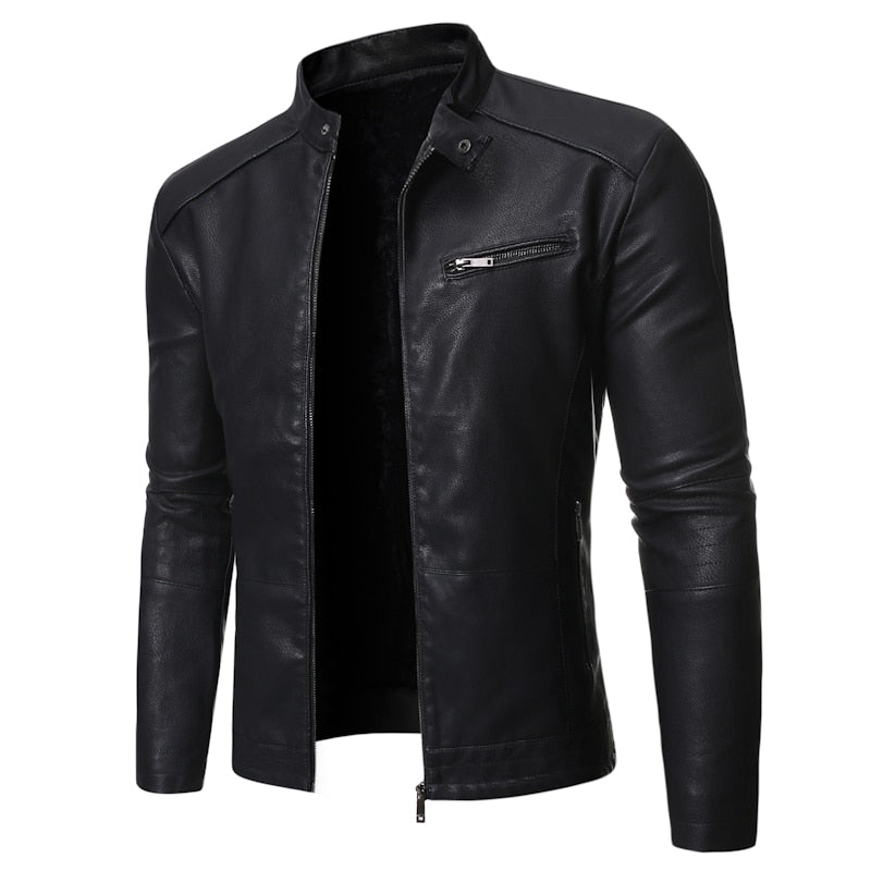 Men's stand collar jacket with zip front and chest pocket