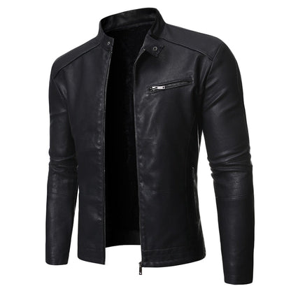 Men's stand collar jacket with zip front and chest pocket