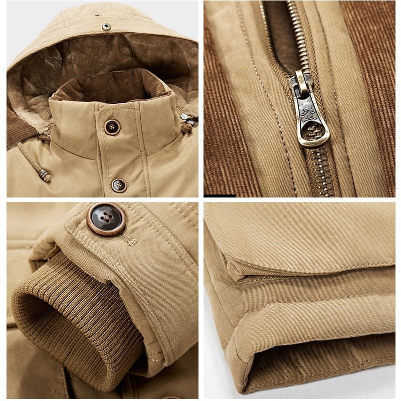 Men's hooded parka jacket with multiple front pockets