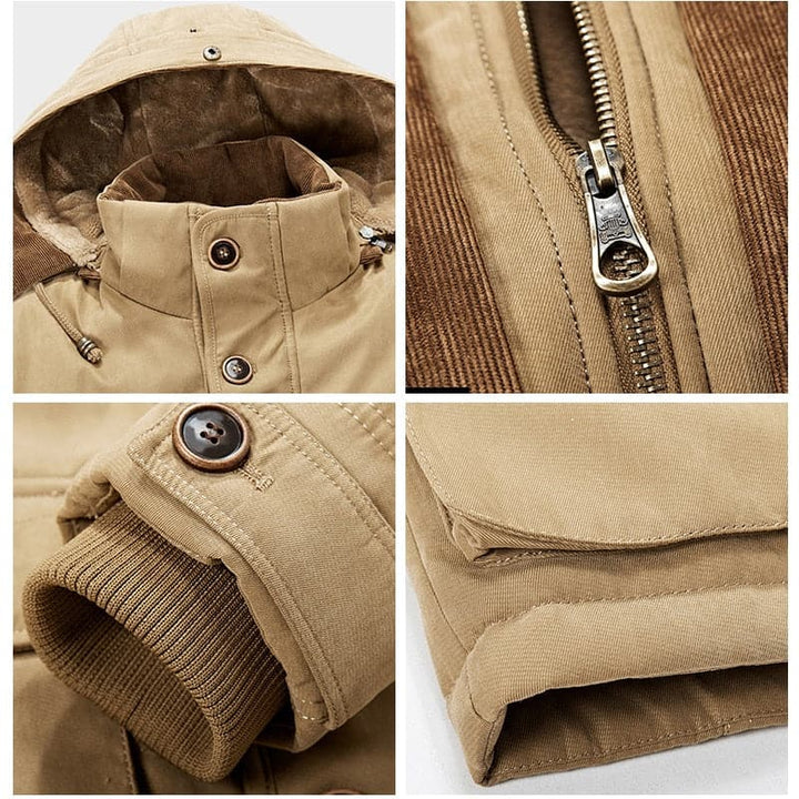 Men's hooded parka jacket with multiple front pockets