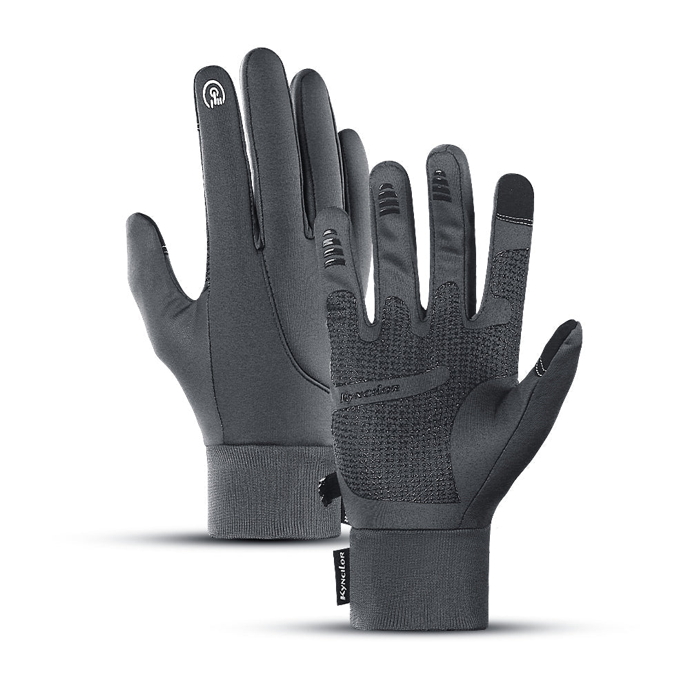 Full-finger touchscreen gloves with textured palms and ribbed cuffs