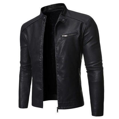 Men's stand collar jacket with zip front and chest pocket