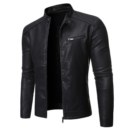 Men's stand collar jacket with zip front and chest pocket