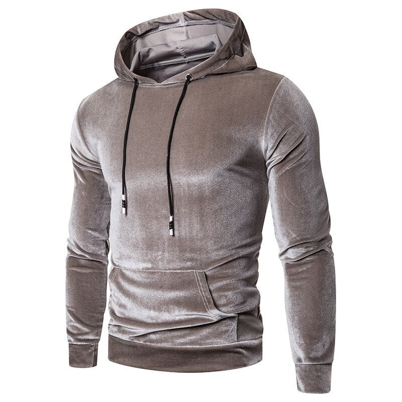 Men's velour hoodie with drawstring hood and kangaroo pocket