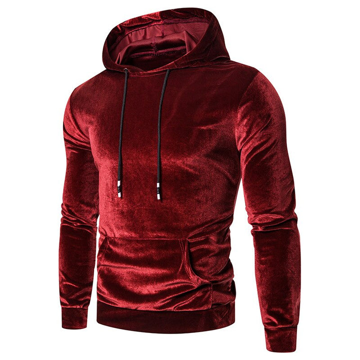 Men's velour hoodie with drawstring hood and kangaroo pocket