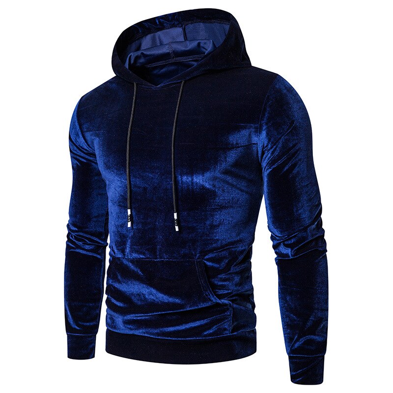 Men's velour hoodie with drawstring hood and kangaroo pocket