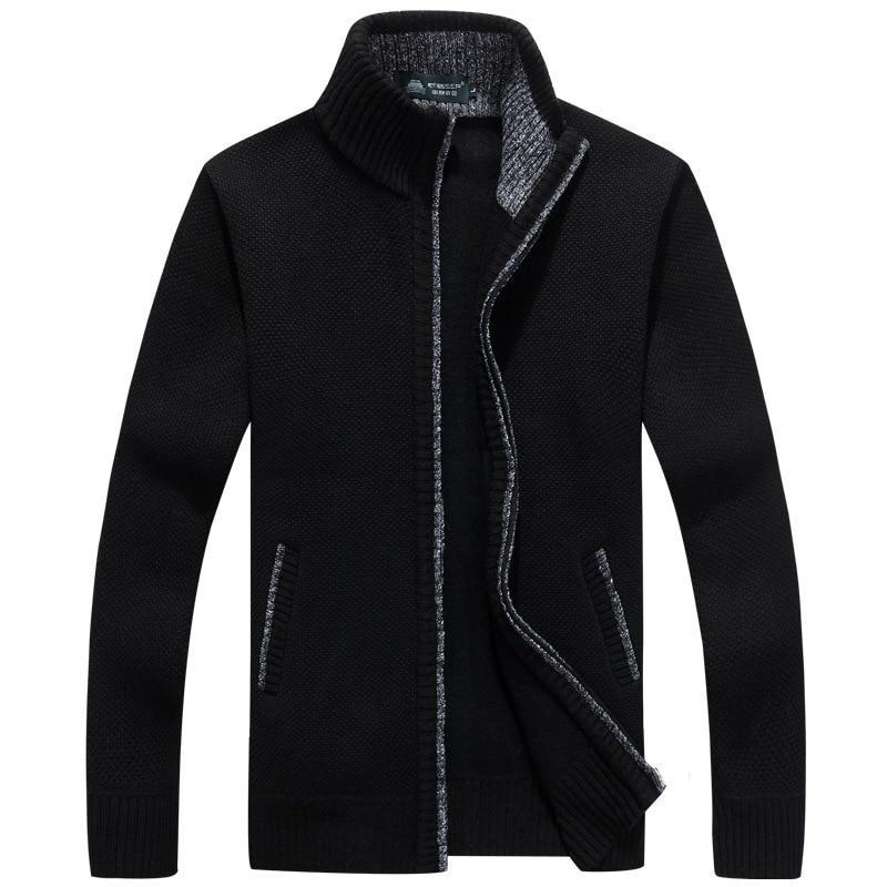 Men's textured knit cardigan jacket with high collar and zip fastening