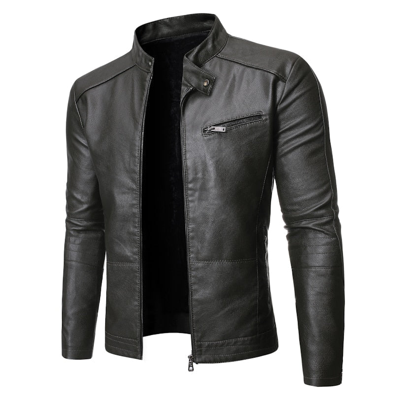 Men's stand collar jacket with zip front and chest pocket