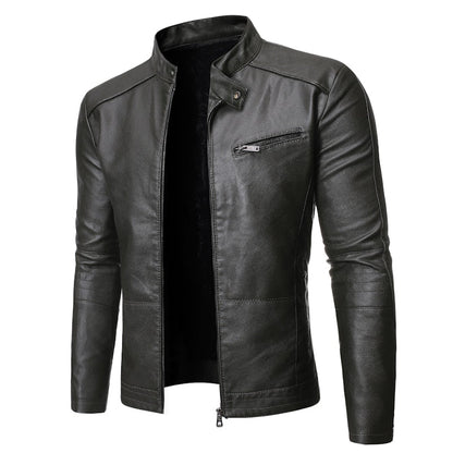 Men's stand collar jacket with zip front and chest pocket