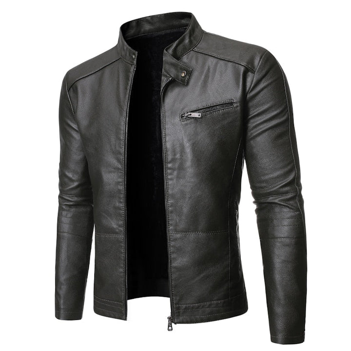 Men's stand collar jacket with zip front and chest pocket