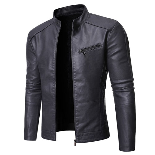 Men's stand collar jacket with zip front and chest pocket