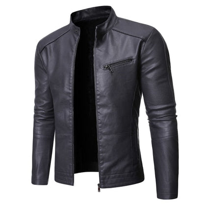 Men's stand collar jacket with zip front and chest pocket