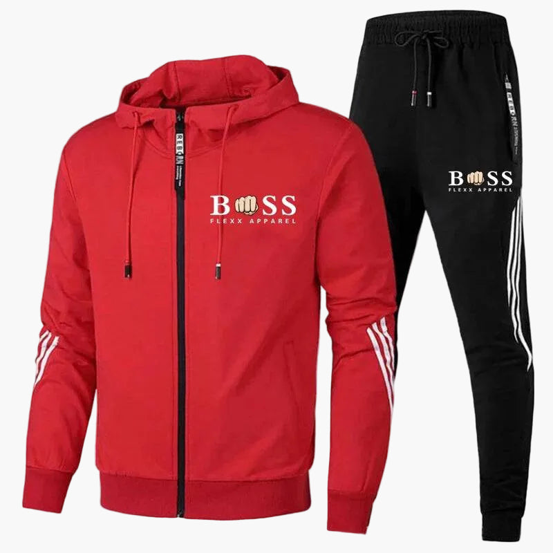 Men's hooded tracksuit set with zip jacket and tapered joggers
