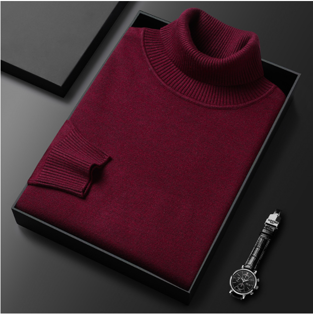 Solid ribbed turtleneck sweater folded in a presentation box