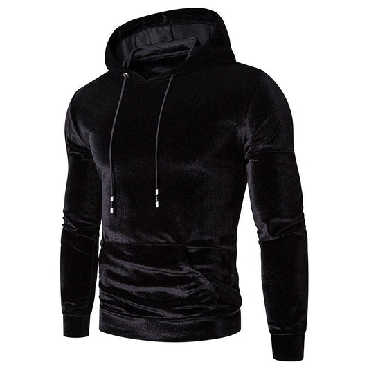 Men's velour hoodie with drawstring hood and kangaroo pocket