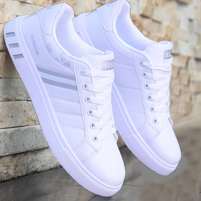 Men's lace-up sneakers with striped side details and flat soles