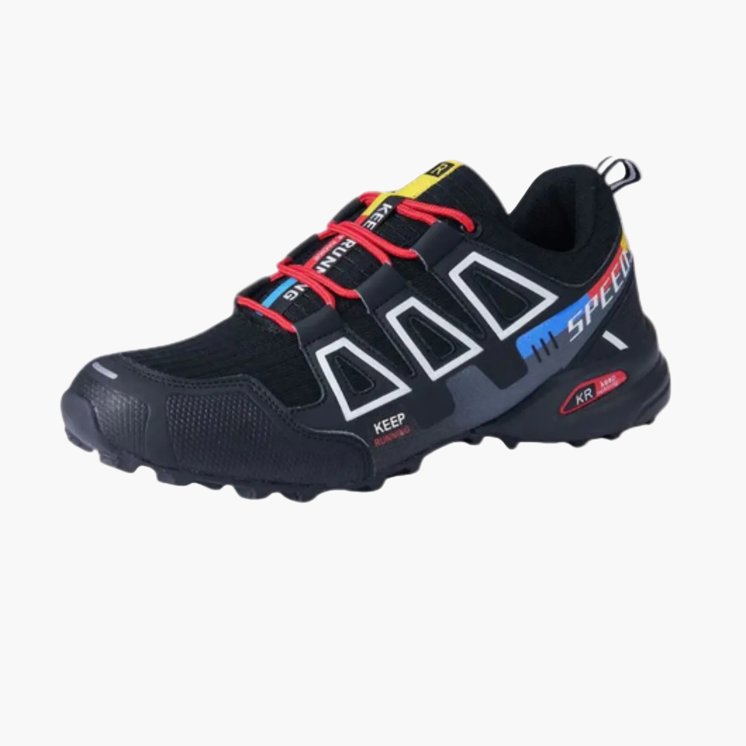 Men's running sneakers with layered panels, lace-up front and textured sole
