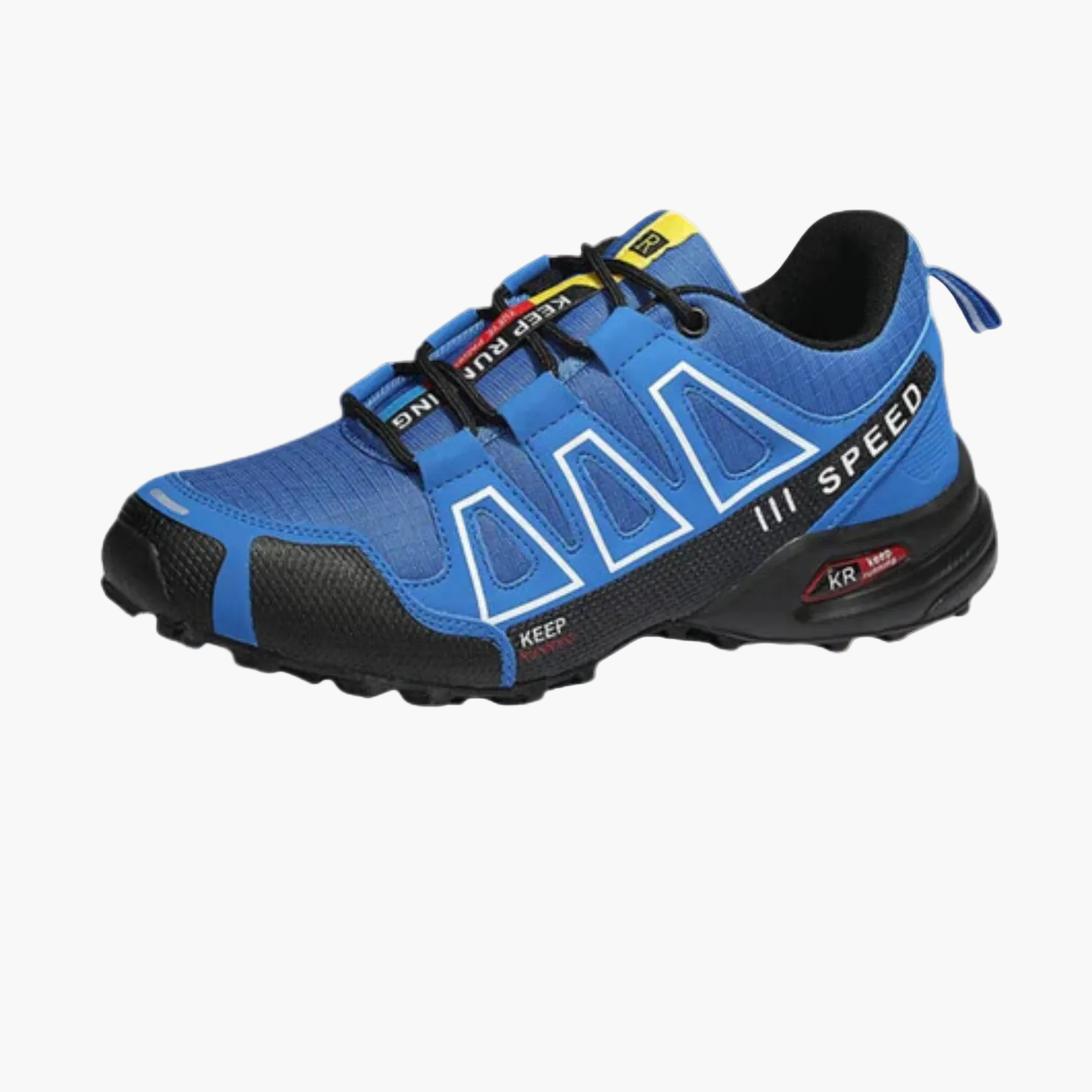 Men's running sneakers with layered panels, lace-up front and textured sole