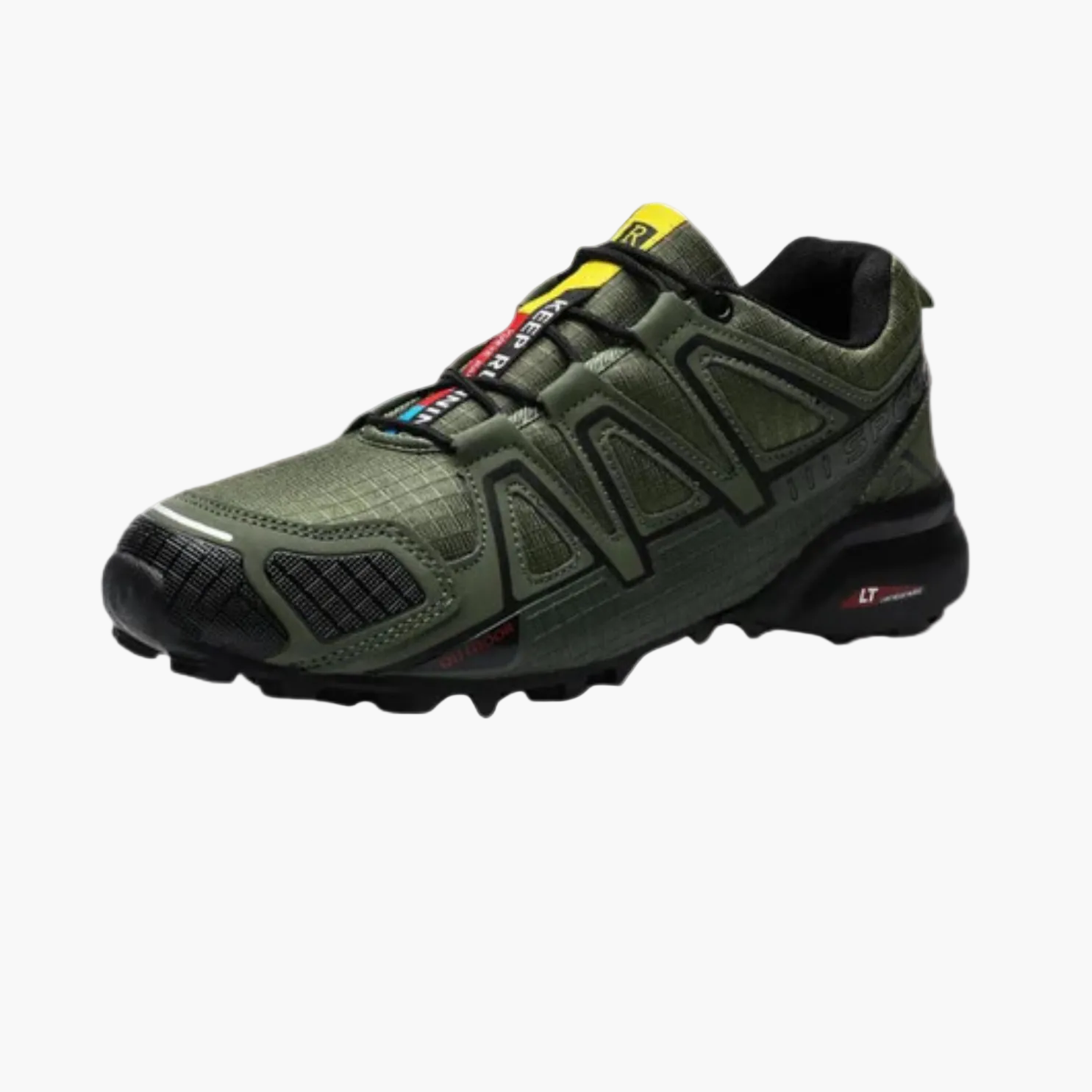 Men's running sneakers with layered panels, lace-up front and textured sole