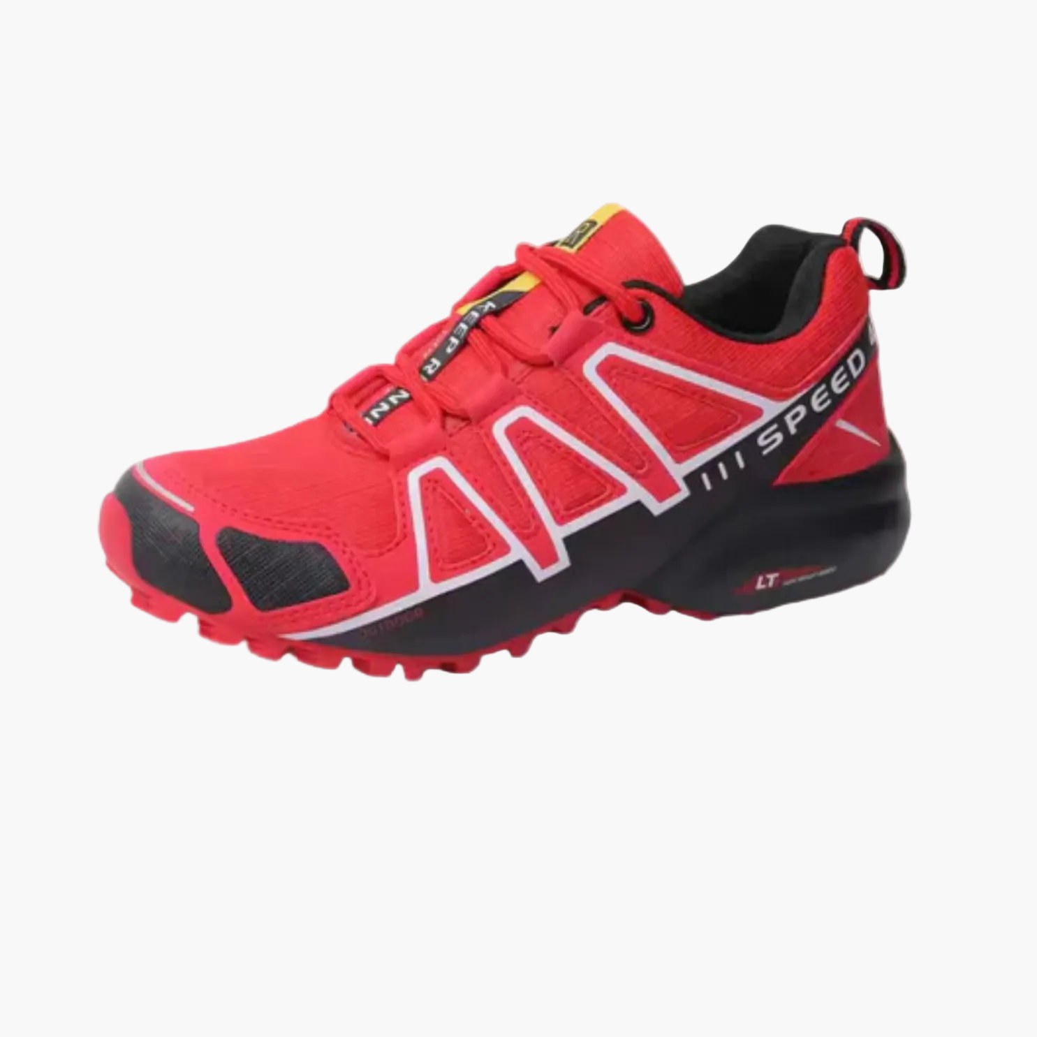 Men's running sneakers with layered panels, lace-up front and textured sole