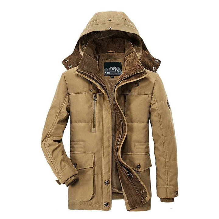 Men's hooded parka jacket with multiple front pockets