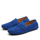 Men's suede loafers with moc toe and penny strap