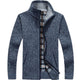 Men's textured knit cardigan jacket with high collar and zip fastening