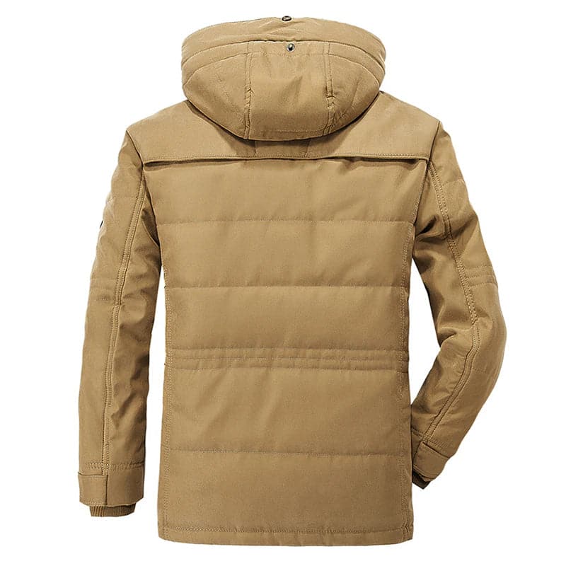 Men's hooded parka jacket with multiple front pockets