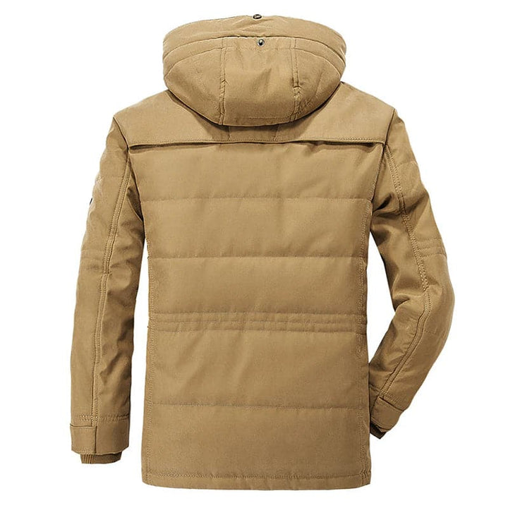 Men's hooded parka jacket with multiple front pockets