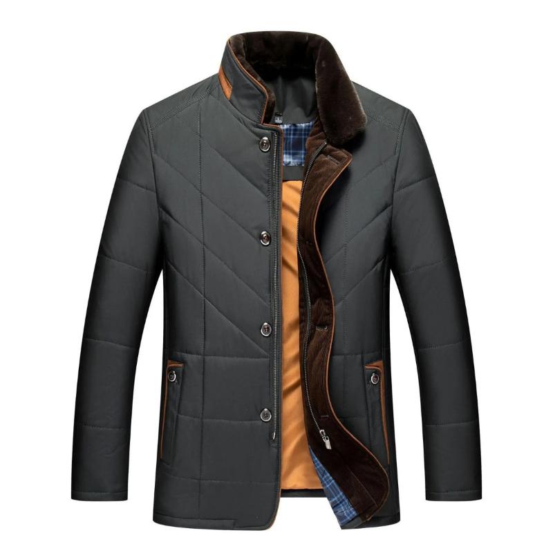 Men's quilted jacket with stand collar and button front