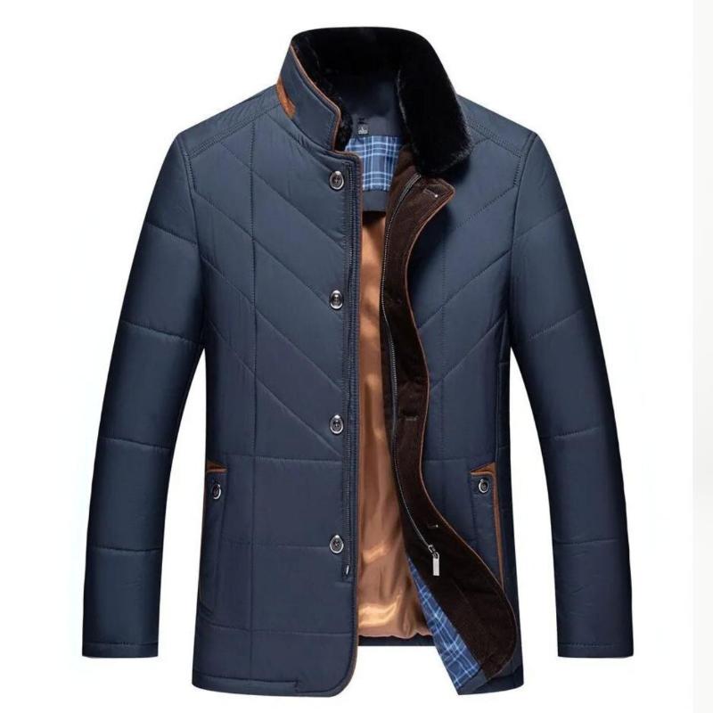 Men's quilted jacket with stand collar and button front