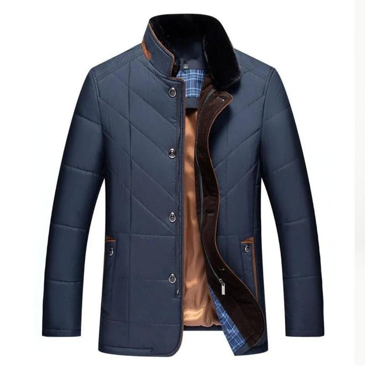 Men's quilted jacket with stand collar and button front