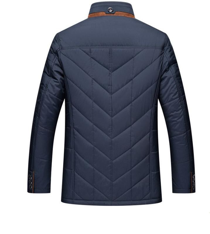 Men's quilted jacket with stand collar and button front