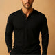 Men's slim fit long sleeve Henley shirt with mandarin neckline and button placket