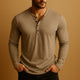 Men's slim fit long sleeve Henley shirt with mandarin neckline and button placket