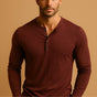 Men's slim fit long sleeve Henley shirt with mandarin neckline and button placket