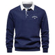 Men's knit polo sweater with a contrasting collar and long sleeves