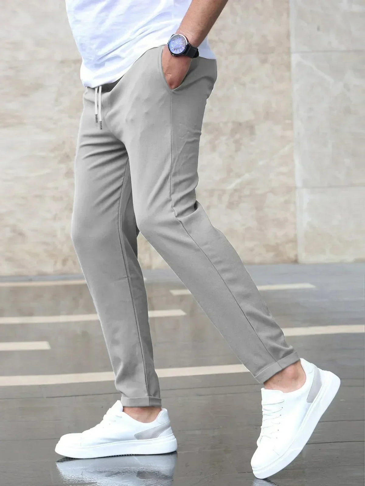 Men's Tapered Joggers, Drawstring Waist, Grey