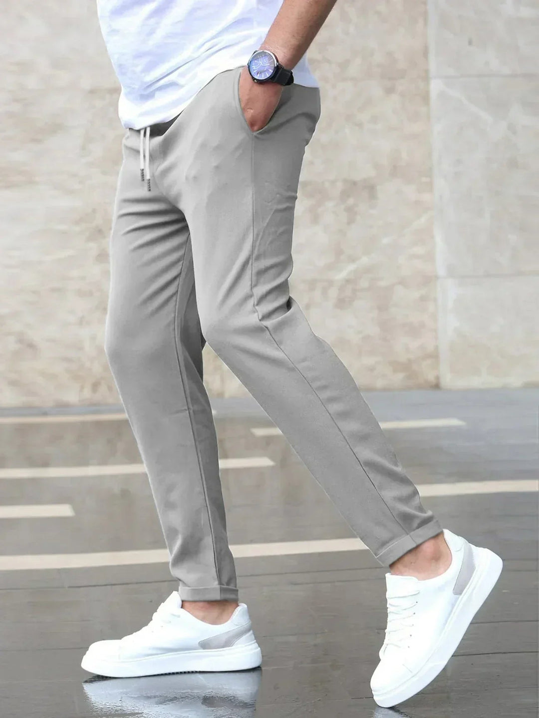 Men's Tapered Trousers, Grey, Drawstring Waist