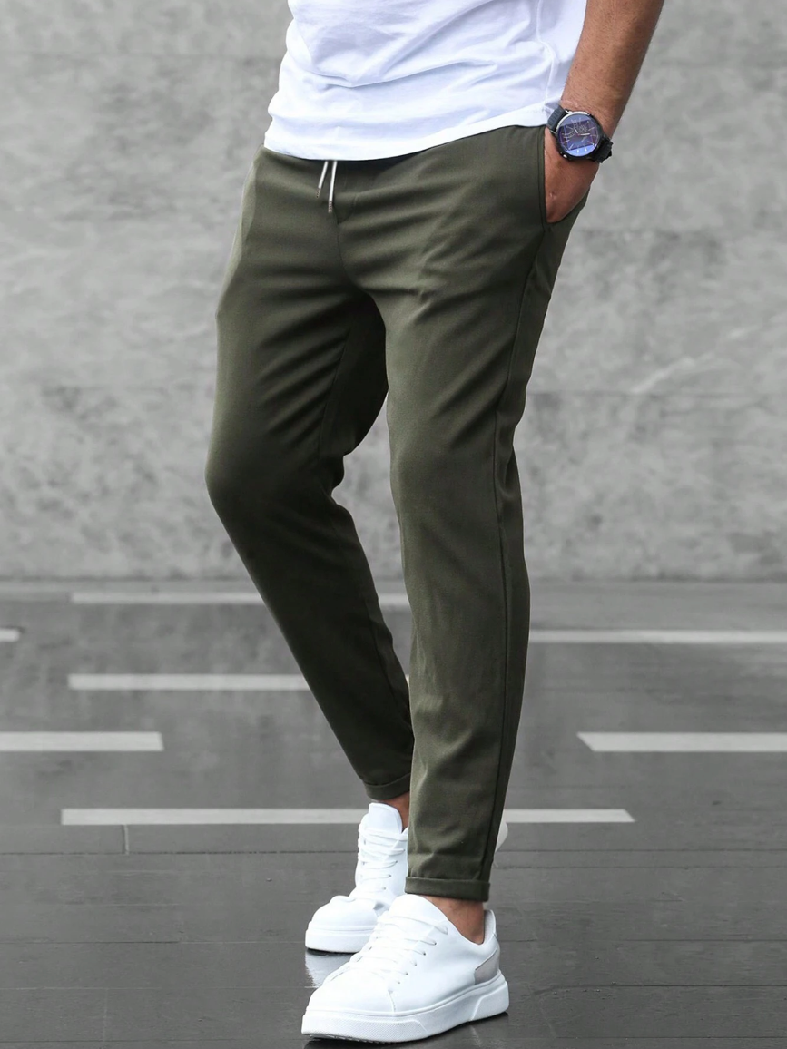 Men's Tapered Trousers, Grey, Drawstring Waist