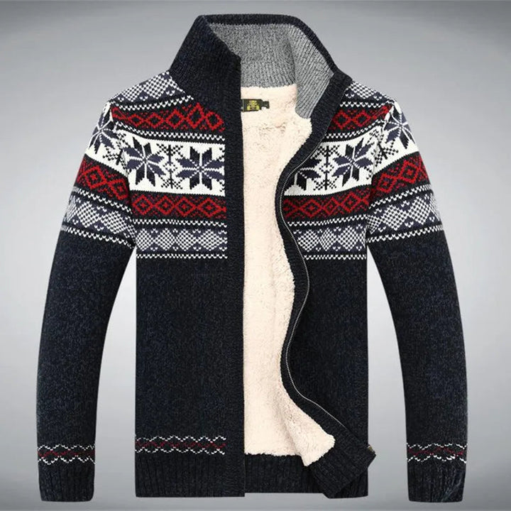 Men's knitted vest with winter pattern and high collar