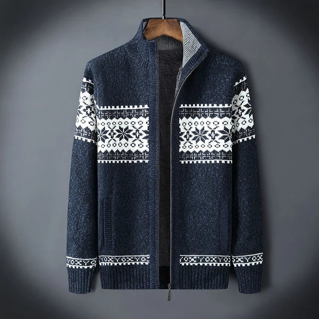 Men's knitted vest with winter pattern and high collar